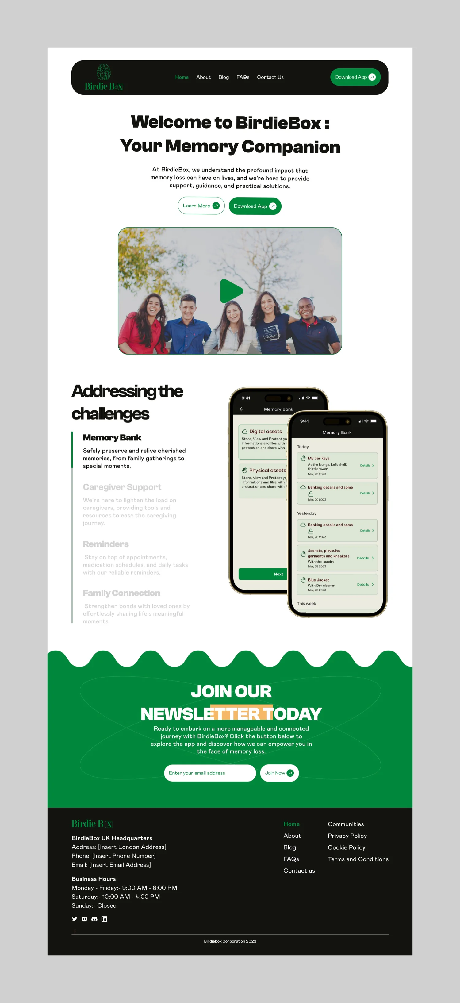 BirdieBox landing page